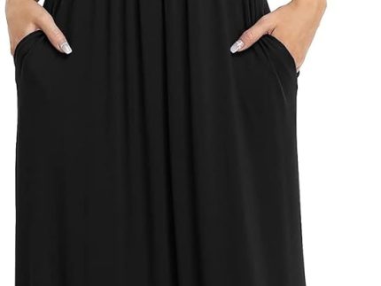 Women's Short Sleeve Loose Plain Maxi Dresses Casual Long Dresses with Pockets