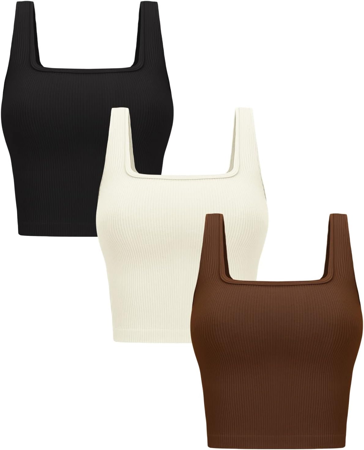 51xyyTokFL._AC_SL1500_.jpg Womens 3 Pack Crop Tank Tops Basic Seamless Ribbed Sleeveless Square Neck Workout Top Summer Exercise Yoga Gym Shirts - Image 1