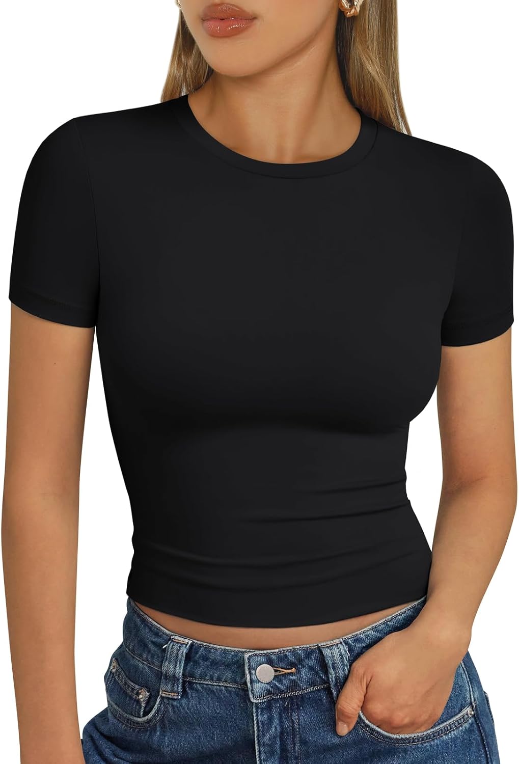610zDjeqZL._AC_SL1500_.jpg Womens Short Sleeve T Shirt Buttery Soft Summer Tops Basic Tees - Image 1