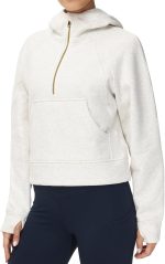Womens' Hoodies Half Zip Long Sleeve Fleece Crop Pullover Sweatshirts with Pockets Thumb Hole - Image 2
