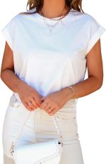Womens Short Sleeve Cropped T-Shirts Summer Rolled Dolman Sleeve Crop Tops Casual Round Neck Solid Short Basic Tees - Image 2