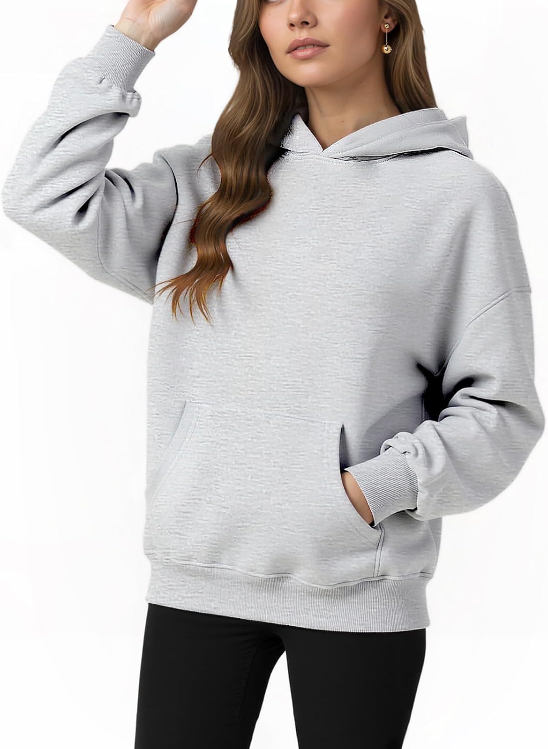 61KcwLTypL._AC_SL1500_.jpg Womens Hooded Hoodies Sweatshirts - Long Sleeve Crewneck Sweaters With Pocket Fashion Spring Oversized Clothes - Image 1