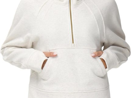 Womens' Hoodies Half Zip Long Sleeve Fleece Crop Pullover Sweatshirts with Pockets Thumb Hole