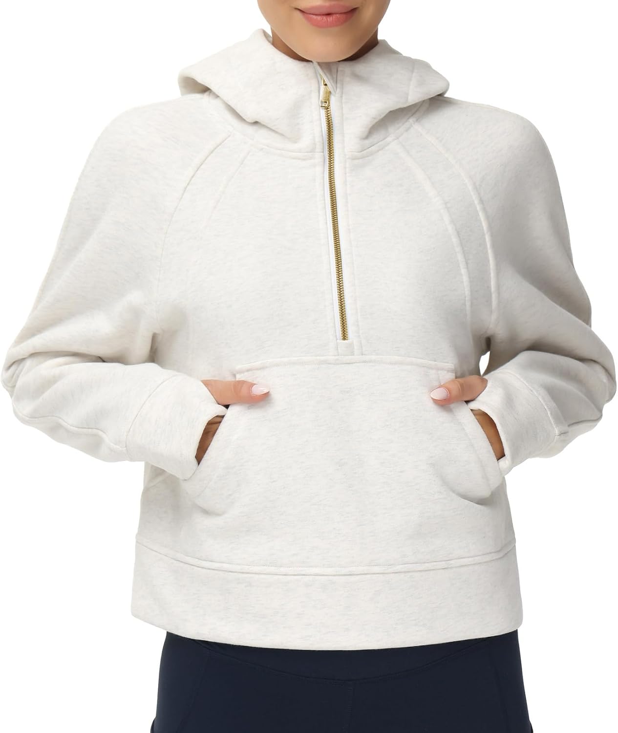 61KhIGjHxuL._AC_SL1500_.jpg Womens' Hoodies Half Zip Long Sleeve Fleece Crop Pullover Sweatshirts with Pockets Thumb Hole - Image 1