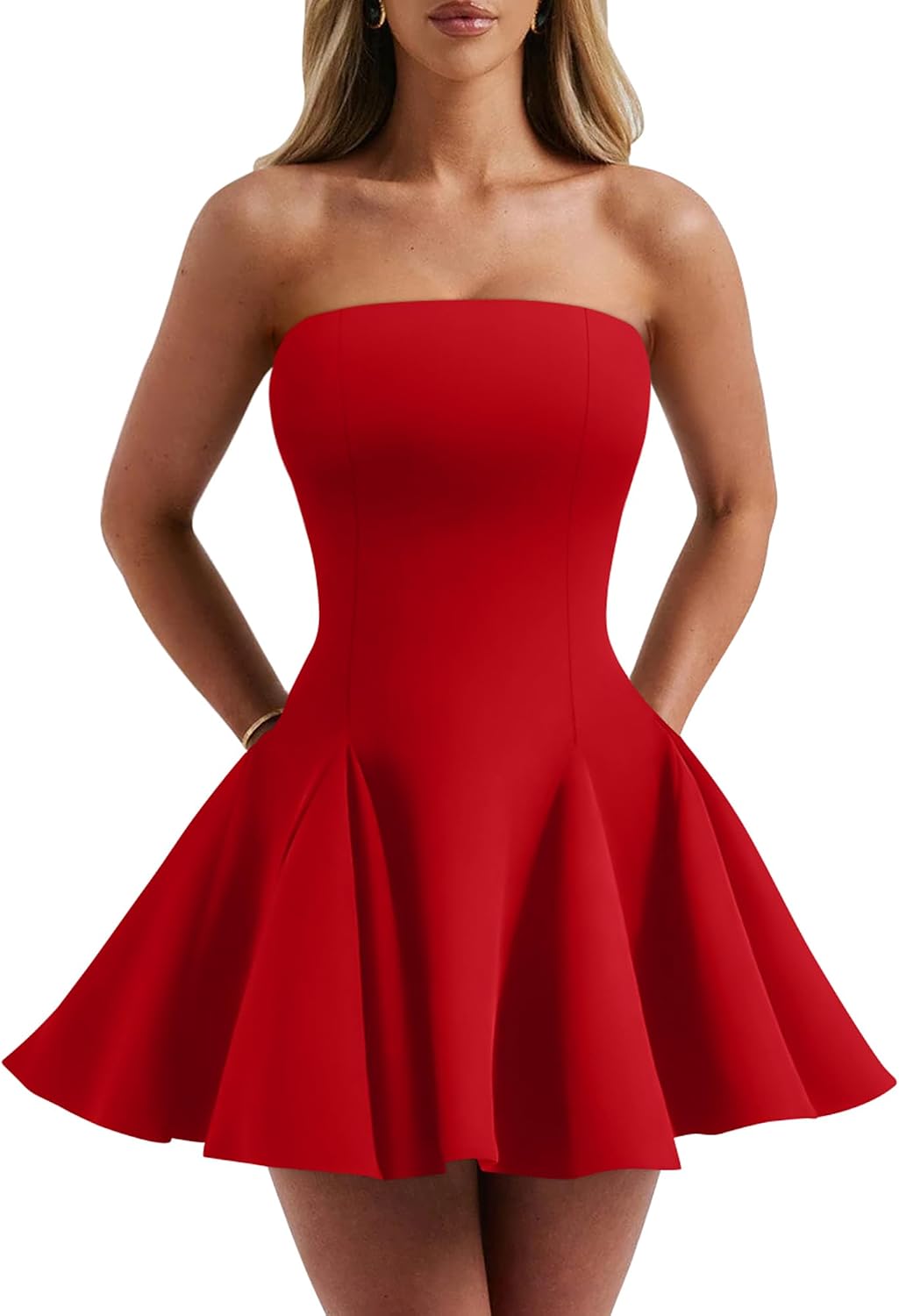 61KySD866UL._AC_SL1500_.jpg Women's Sexy Summer Strapless Mini Dress Homecoming Off Shoulder Sleeveless Party Club Short Dresses - Image 1