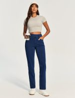 Straight Leg Jeans for Women Stretchy Pull On Sweatpant Jeans Women High Waisted Bootcut Jean Trendy Denim Pants - Image 2