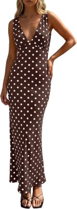 Womens Summer Polka Dot Maxi Dress Mesh Wedding Guest Bodycon Sexy V Neck Sleeveless Party Dresses