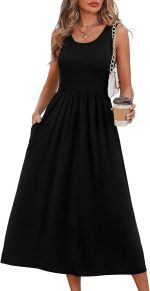 Summer Dresses for Women Flowy Casual Midi Dress Beach Vacation Sundresses with Pockets