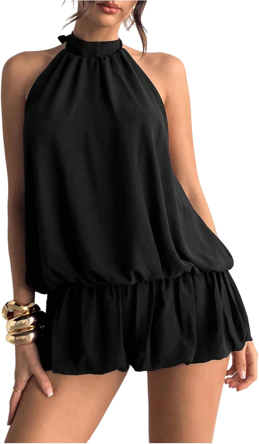 61yI39cmpfL._AC_SL1500_.jpg Women's Y2k Summer Halter Dress Tie Open Back Sleeveless Ruffle Hem Bubble Going Out Mini Dresses - Image 1
