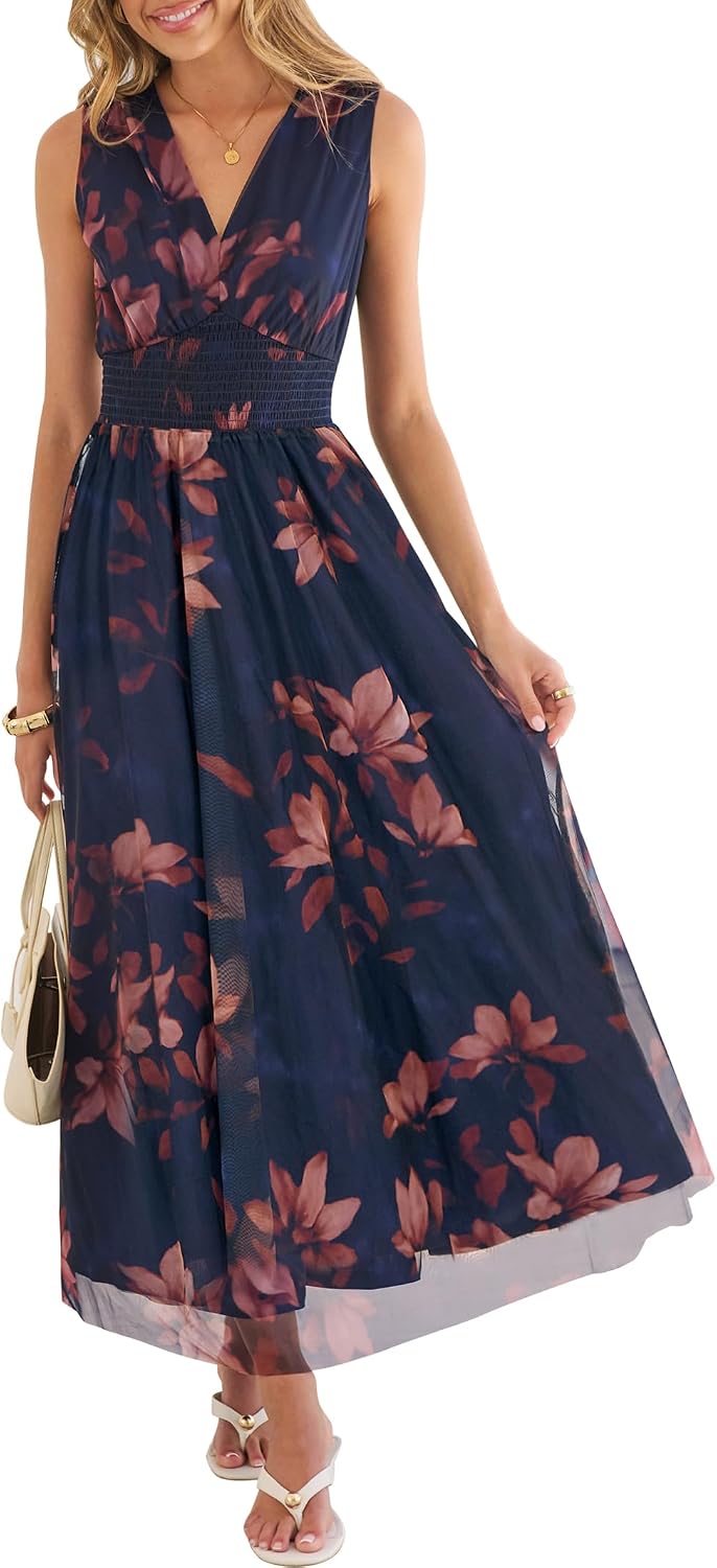 710AZKcEgYL._AC_SL1500_.jpg Womens Summer Floral Maxi Dress, A Line Tulle,Elegant for Wedding Guest & Beach Vacation,Flowy Casual Boho Outfits - Image 1