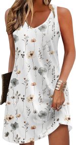 Womens Summer Dress  Loose V Neck Sleeveless Sundresses Swimsuit Coverup with Pockets Floral Tank Dresses