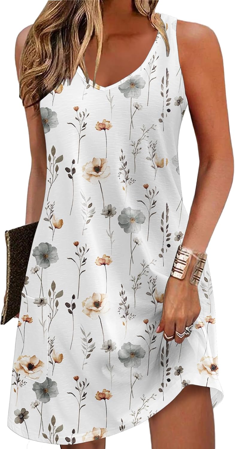 710SZeHxuBL._AC_SL1500_.jpg Womens Summer Dress Loose V Neck Sleeveless Sundresses Swimsuit Coverup with Pockets Floral Tank Dresses - Image 1