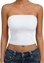 Womens Tube Tops Strapless Crop Tops Basic Backless Sleeveless Going Out  Spring Outfits Summer Clothes