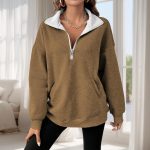 Womens Half Zip Pullover Vintage Novelty Long Sleeve Sweatshirt Midweight Pullover Loose Fashion Clothing - Image 2