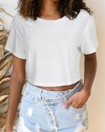 Womens Summer Crop Tops Short Sleeve Round Neck T-Shirts Loose Fit Casual Blouse - Image 2