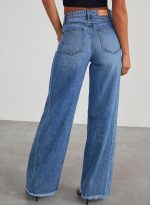 Women's Wide Leg Jeans High Waisted Stretchy Raw Hem  Denim Pants - Image 2