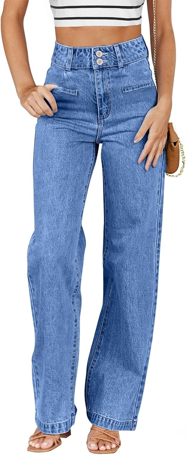 71Sl0yjDLtL._AC_SL1500_.jpg Women's Jeans High Waisted Straight Leg Stretchy Jeans Trendy Loose Wide Leg Denim Pants with Pockets - Image 1