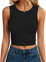 Womens Crop Tank Tops High Neck Sleeveless Ribbed Knit Slim Fit Shirts  Summer Casual Basic Workout Clothes
