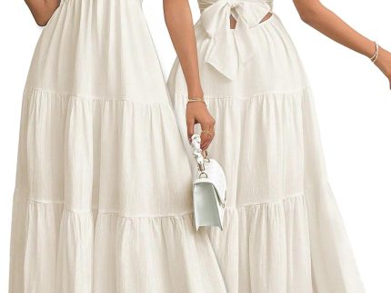 Women's Maxi Summer Dresses Halter V Neck Beach Dresses for Women A-Line Casual Dress for Vacation