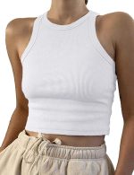 Women Casual Basic Sleeveless High Neck Rib-Knit Y2k Crop Tank Top