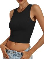 Womens Crop Tank Tops High Neck Sleeveless Ribbed Knit Slim Fit Shirts  Summer Casual Basic Workout Clothes - Image 2