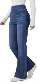 Women’s Trendy Stretchy Flare Jeans High Waisted Wide Leg Bootcut Jeans Pull On Casual Loose Denim Pants