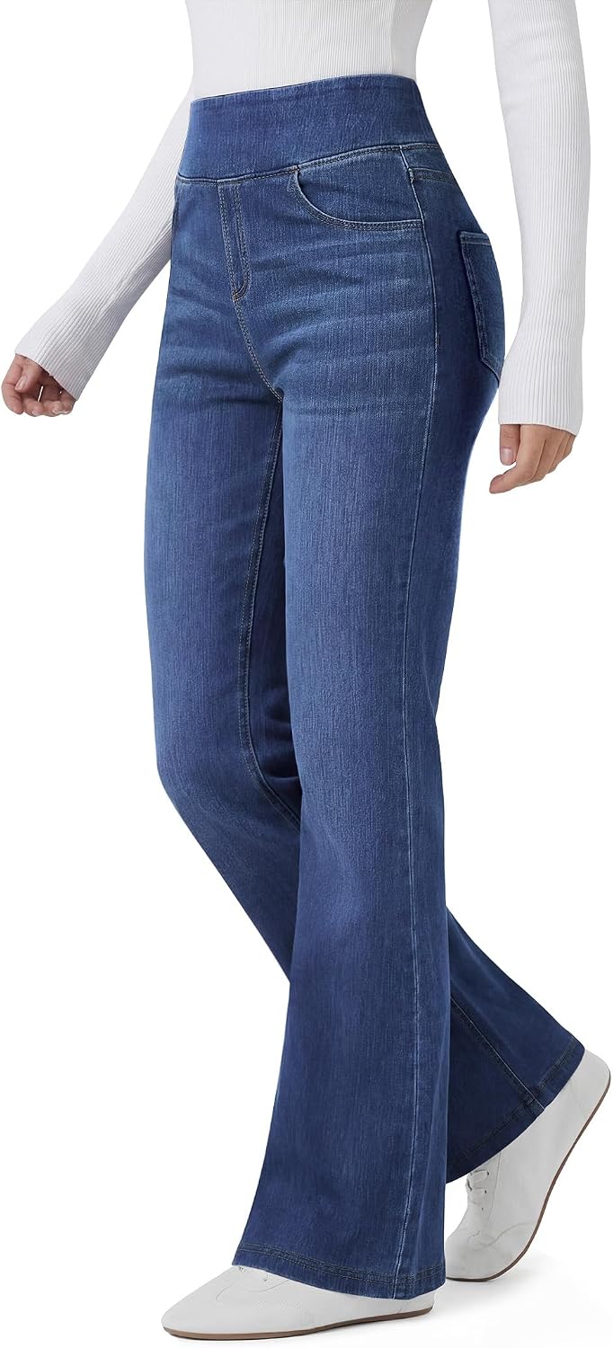 71hP9uqHzHL._AC_SL1500_.jpg Women’s Trendy Stretchy Flare Jeans High Waisted Wide Leg Bootcut Jeans Pull On Casual Loose Denim Pants - Image 1
