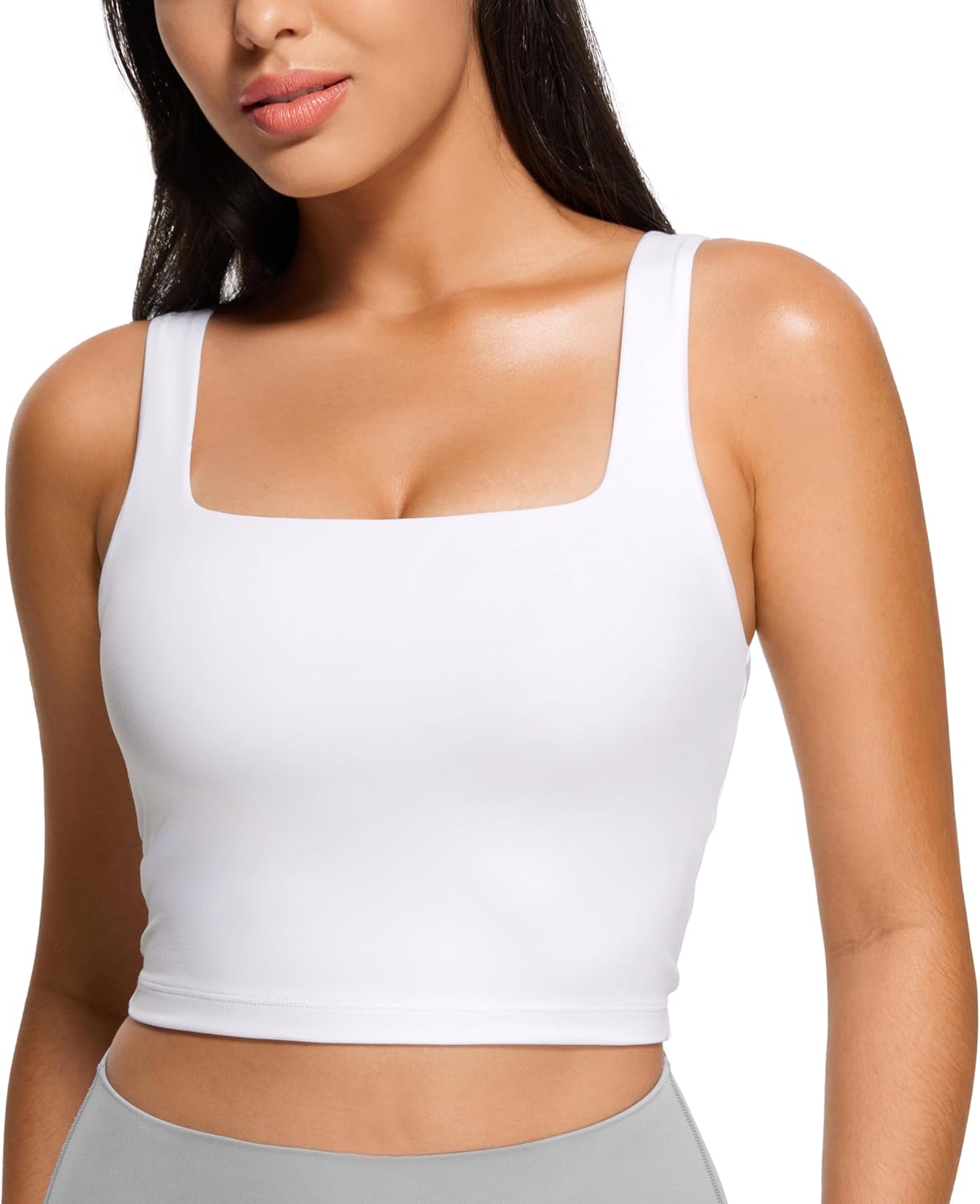 71ilKPEXzTL._AC_SL1500_.jpg Square Neck Crop Tank Tops for Women - Workout Longline Sports Bras Padded Yoga Camisole - Image 1