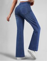 Women’s Trendy Stretchy Flare Jeans High Waisted Wide Leg Bootcut Jeans Pull On Casual Loose Denim Pants - Image 2