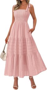 Women's  Spring Boho Spaghetti Strap Dress Casual Sleeveless Smocked A Line Beach Sundress Long Maxi Dresses
