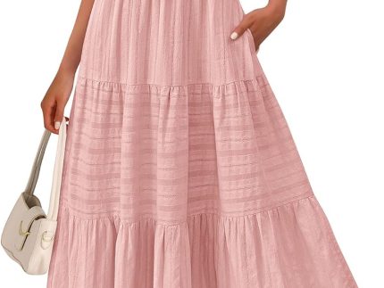 Women's  Spring Boho Spaghetti Strap Dress Casual Sleeveless Smocked A Line Beach Sundress Long Maxi Dresses