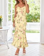 Summer Floral Wedding Guest Maxi Dress Women  Vacation Formal Bodycon Spaghetti Strap Cocktail Party Long Dress - Image 2