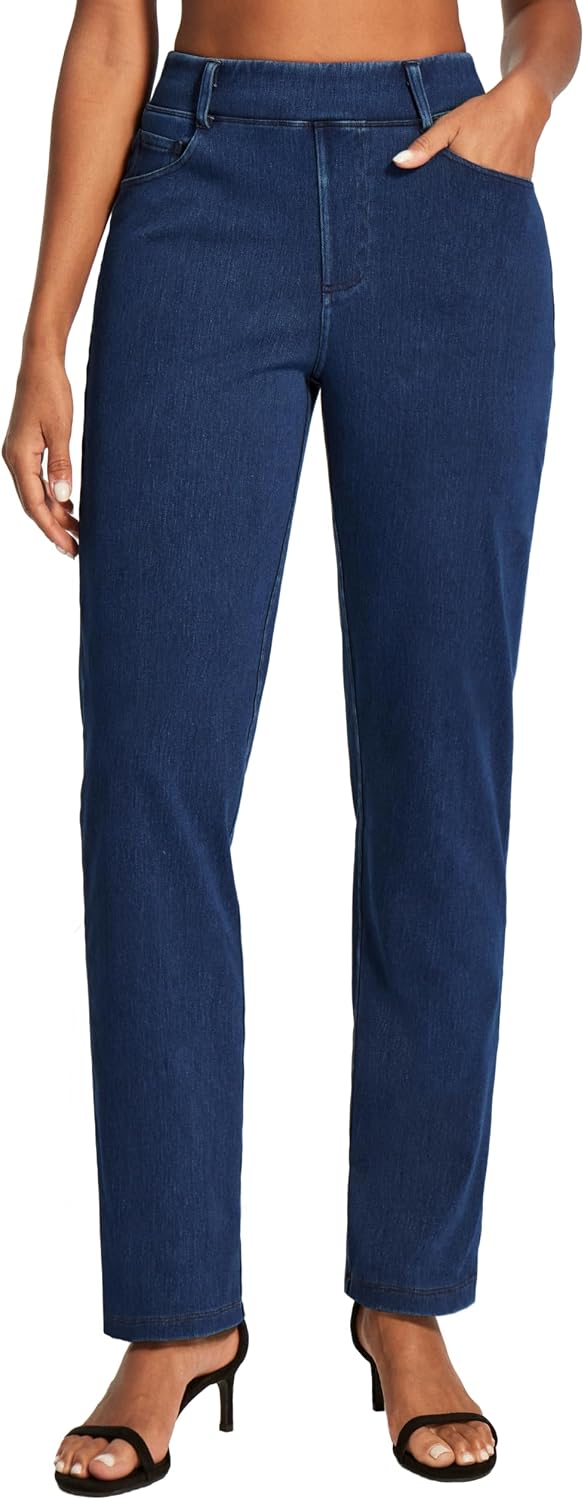 71u8g1-JRNL._AC_SL1500_.jpg Straight Leg Jeans for Women Stretchy Pull On Sweatpant Jeans Women High Waisted Bootcut Jean Trendy Denim Pants - Image 1