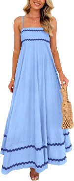 Women's  Summer Flowy Maxi Dress Casual Sleeveless Spaghetti Strap Ruffle Beach Long Dresses