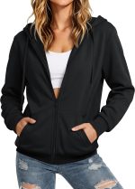 Women's Fleece Lined Zip Up Hoodies Casual Hooded Jacket Workout Full Zip Sweatshirts Pocket Coats