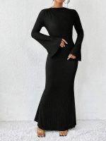 Fall Dresses for Women  Maxi Dresses Solid Color Boho Dress Flare Sleeve Bodycon Dress - Image 2