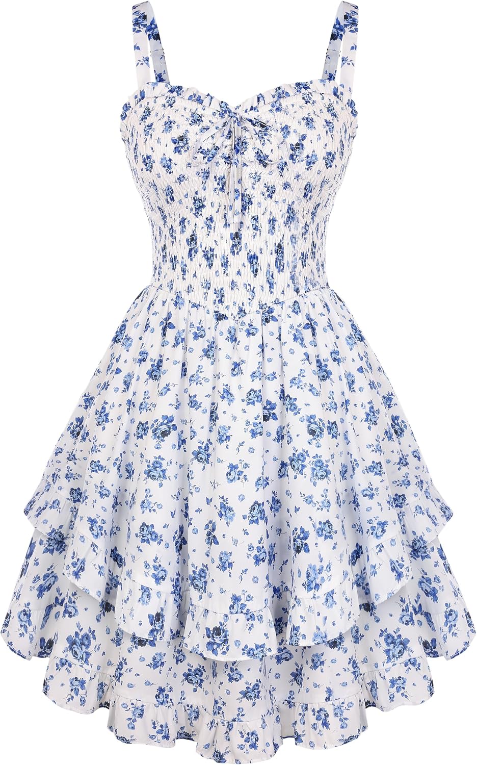 81dudIBlHRL._AC_SL1500_.jpg Smocked Floral Sundresses for Women Teens Summer Flowy Ruffle Mini Dress - Image 1