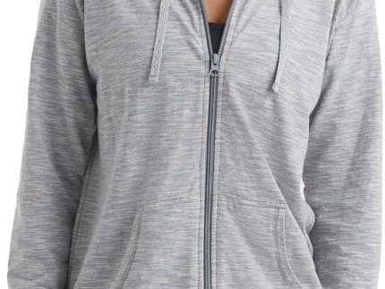 womens Slub Knit Full-zip Hoodie, Textured Cotton Zip-up T-shirt Hoodie for Women